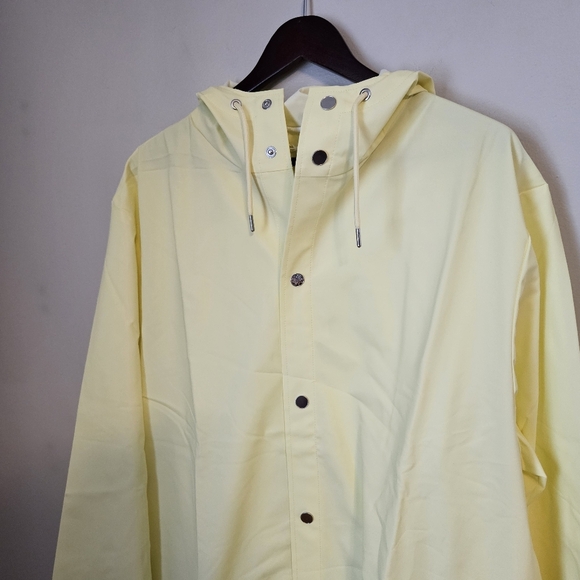 Rains Longer Jacket Straw Yellow Unisex Casual Classic Button Closure Hooded - Picture 3 of 15